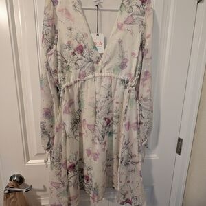 Ya Los Angeles Floral Dress - Cream and Pink